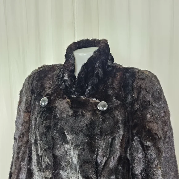 Authentic Real Mink Fur Coat Deep Chocolate Brown Long Length Large Glam Luxe - Picture 3 of 16